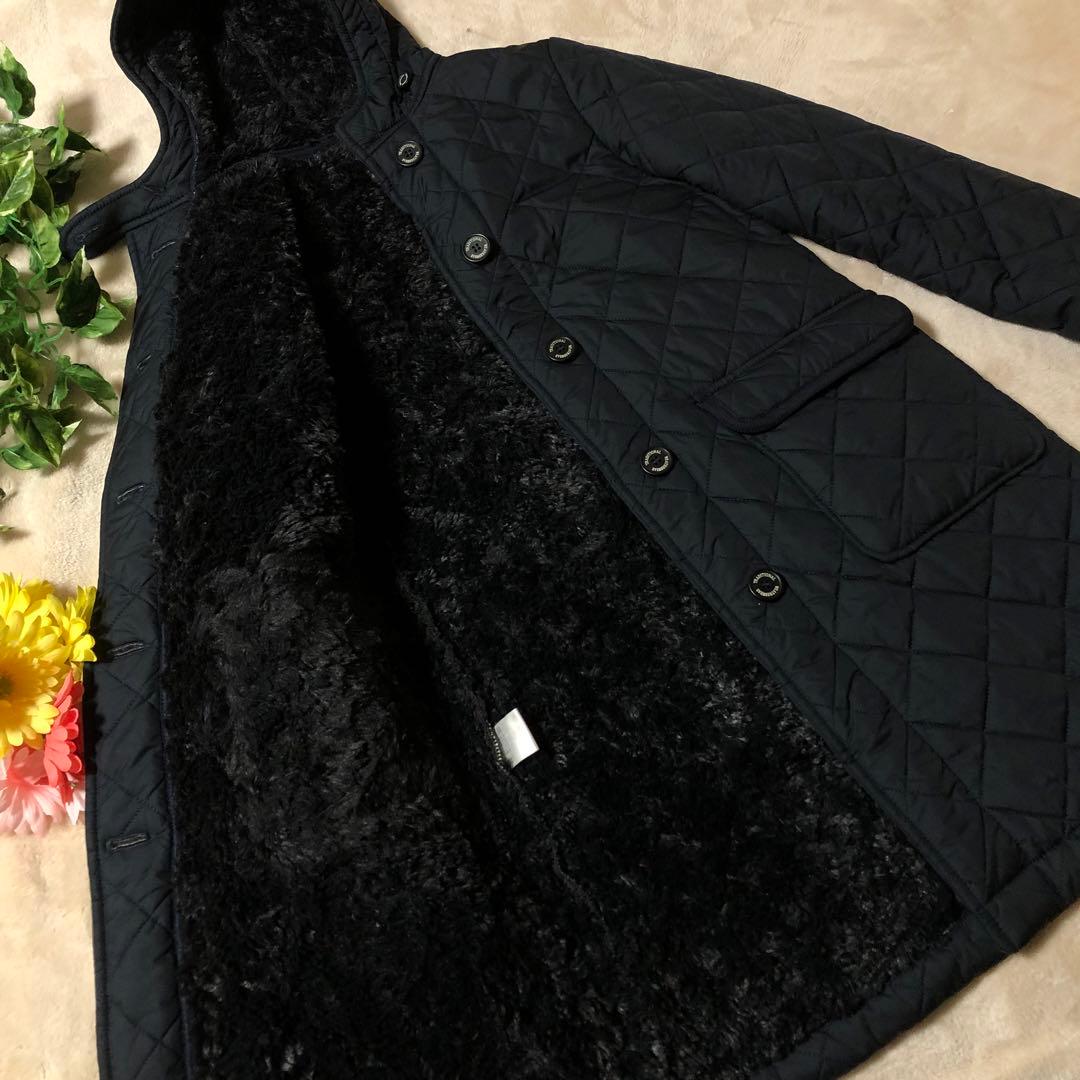 美品♡ トラディショナルウェザーウェア キルティングボアコート フード 黒 38 美品♡ トラディショナルウェザーウェア キルティングボアコート フード 黒 38