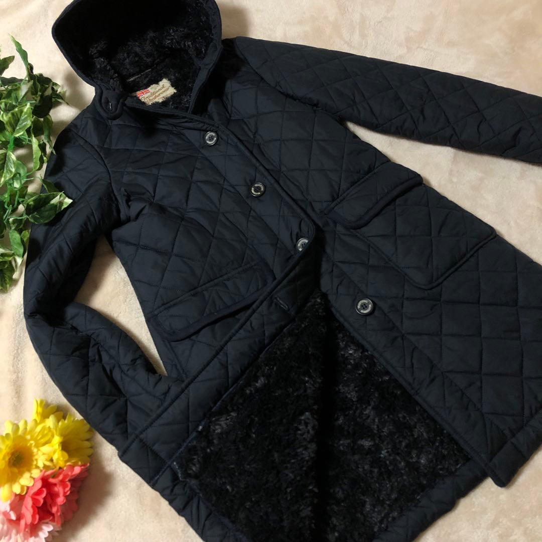 美品♡ トラディショナルウェザーウェア キルティングボアコート フード 黒 38 美品♡ トラディショナルウェザーウェア キルティングボアコート フード 黒 38