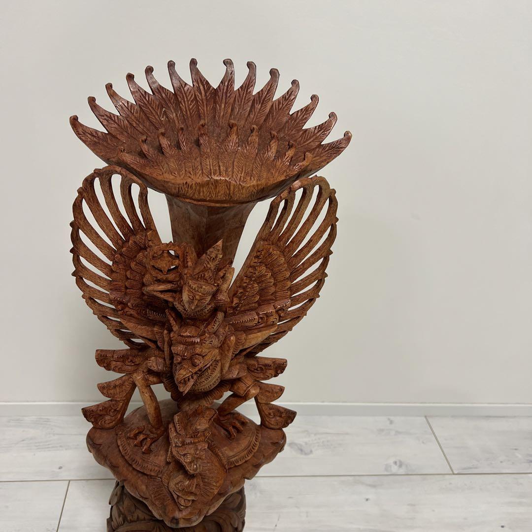 木製アジアン彫刻装飾品 高さ約45cm
