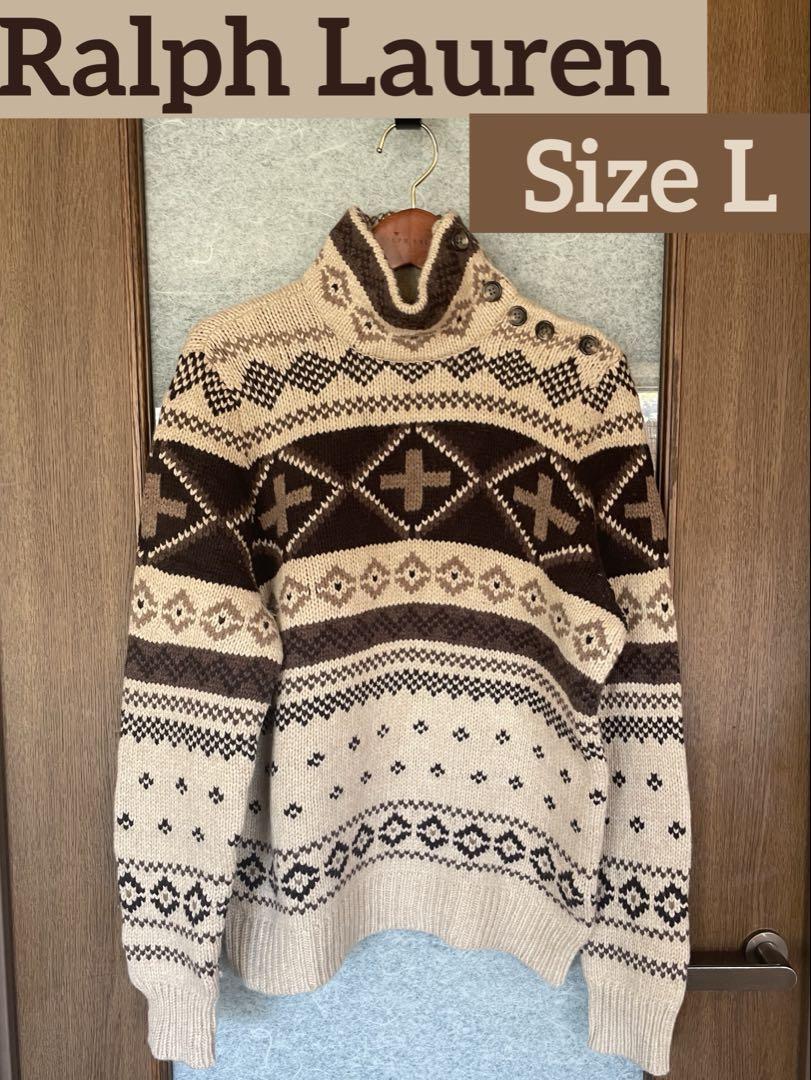 美品✳︎ラルフローレン✳︎ネイティブ柄ナバホ✳︎ラムウール✳︎ハイネックセーター✳︎L