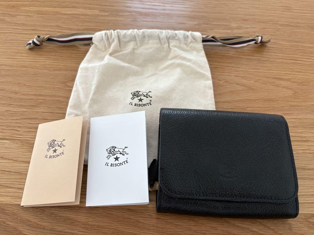 【海！】イルビゾンテ ミニウォレット 二つ折り レザー シボ革 黒 イルビゾンテ IL BISONTE 二つ折り 財布 ブラック シボ革