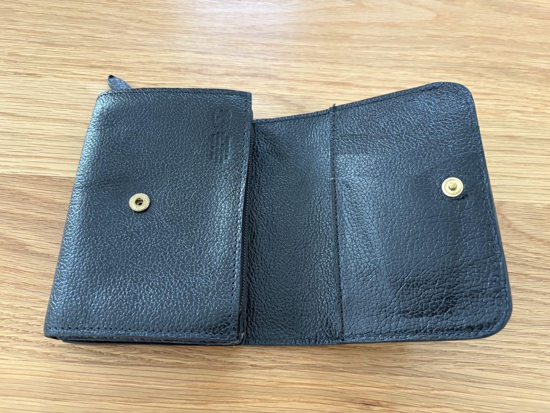 ✨専用✨イルビゾンテ　二つ折り財布　金ボタン　レザー　ブラック　ミニ財布　シボ革 イルビゾンテ IL BISONTE 二つ折り 財布 ブラック シボ革