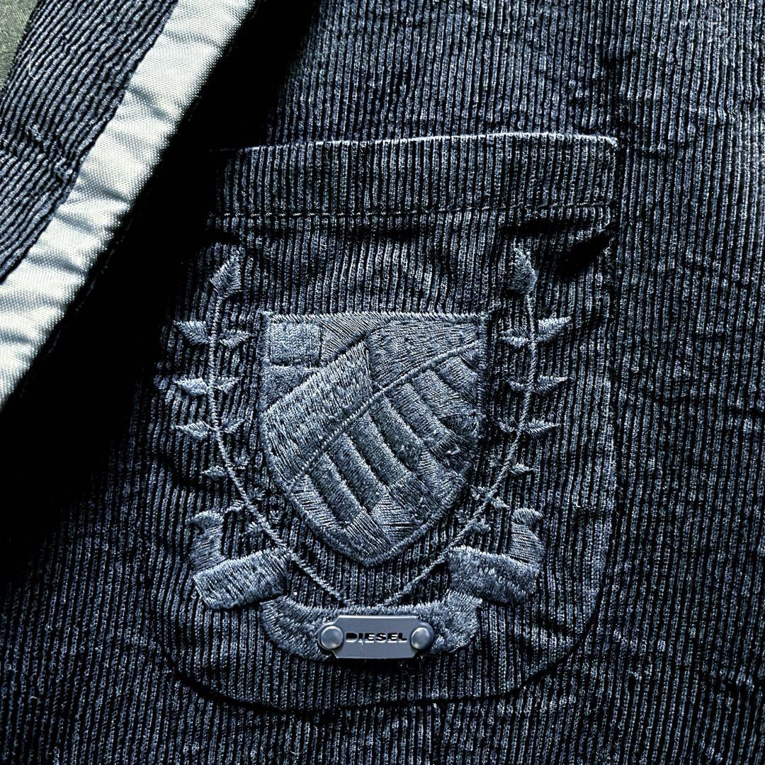 DIESEL テーラードジャケット　コーデュロイ　エンブレム　紺ブレ　XL