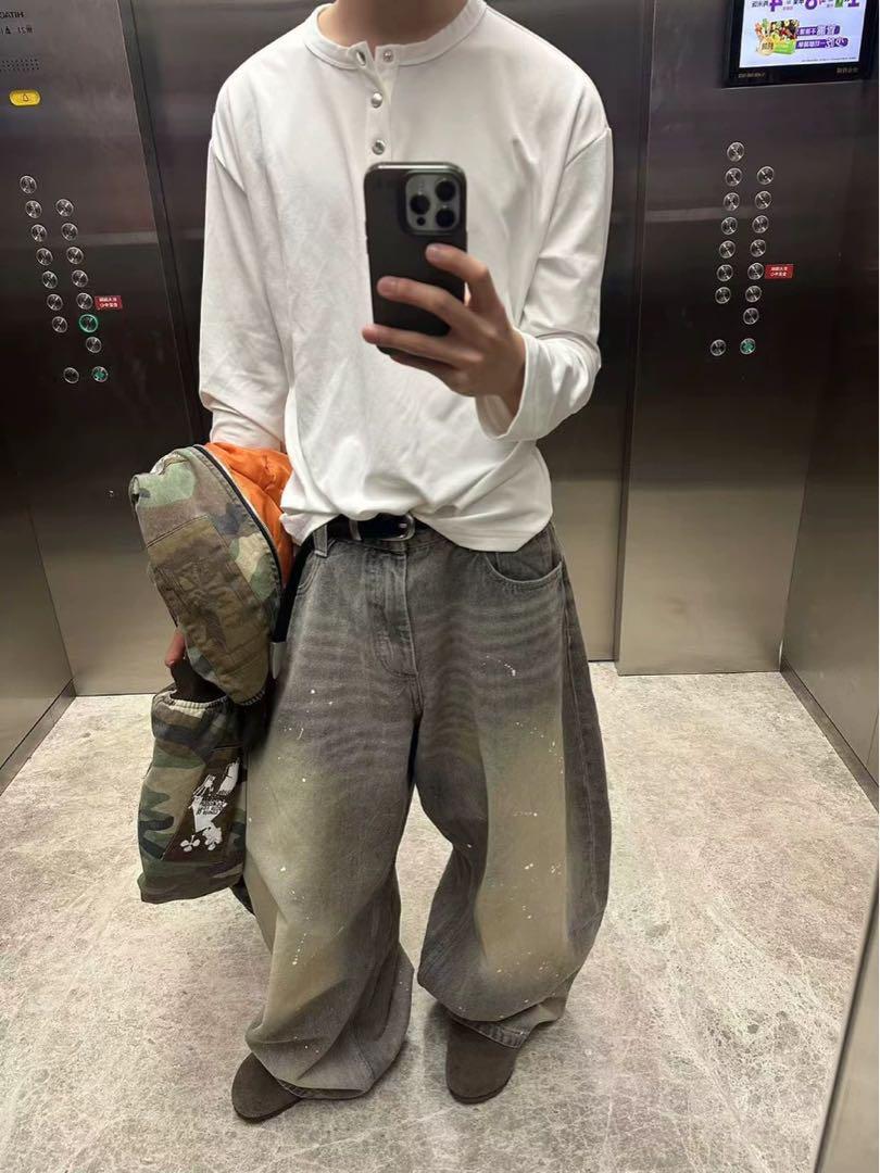 【Y2K】People Style ペインテッドワイドバギーデニムパンツ