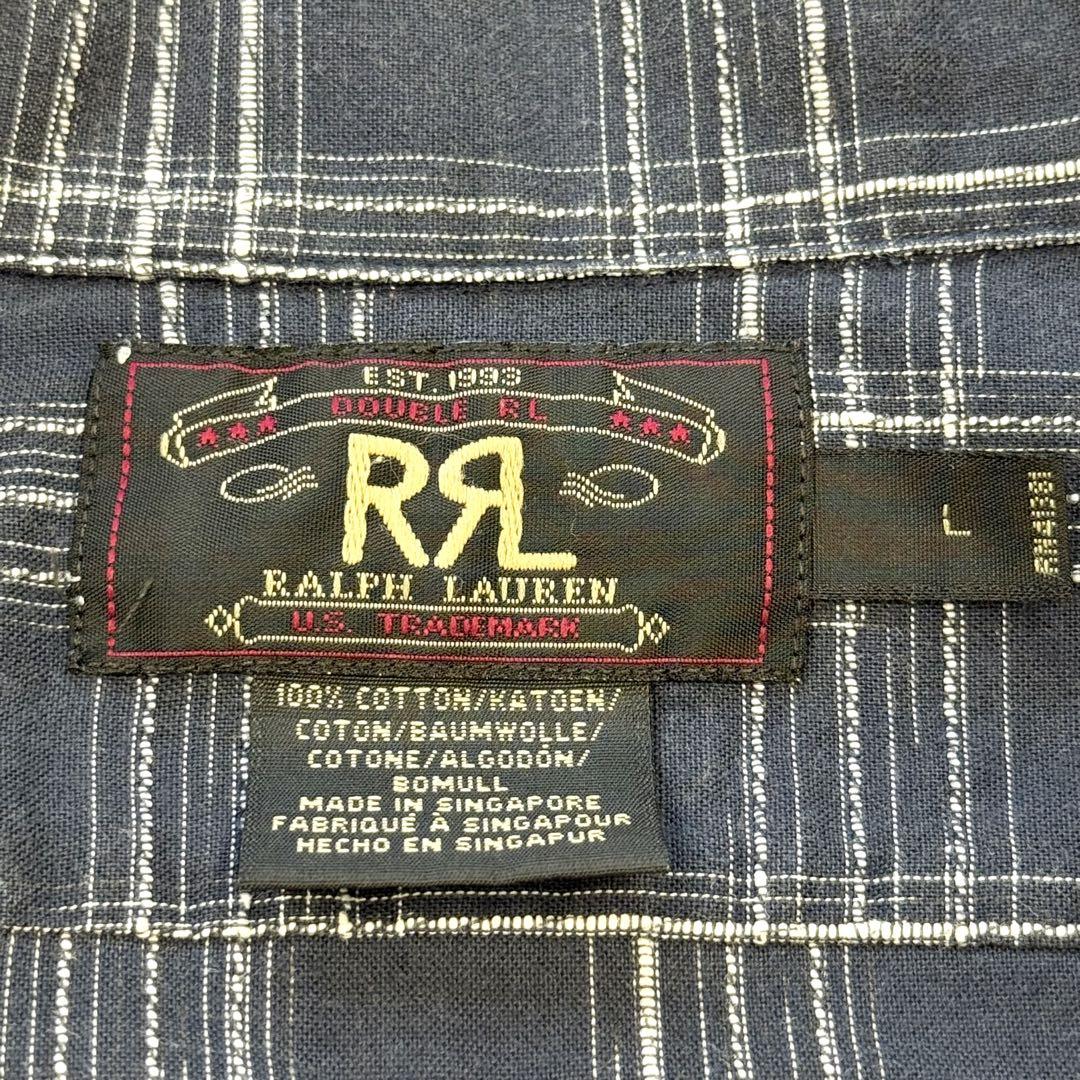 極美品✨RRL 開襟シャツ　三つ星　チェック　綿　ネイビー　XL 希少 90s 初期 三つ星 RRL 開襟シャツ チェック カスリ ダブルアール