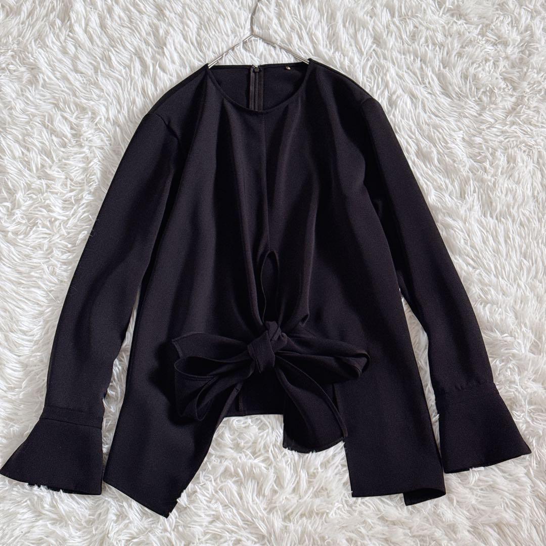 美品✨ルームエイト　マットサテンカシュクール　長袖ブラウス　シャツ　黒　2サイズ