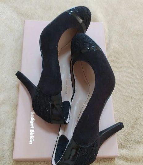 エナメルな☝ 美品 切替 黒パンプス ヒール Cy9TU-m89158259681 BridgetBirkin グリッター レース パーティー