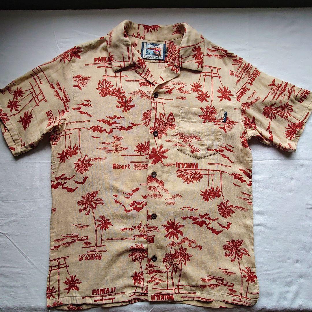 美品 PAIKAJI アロハシャツ ガーゼ地 綿100% ヤシの木柄
