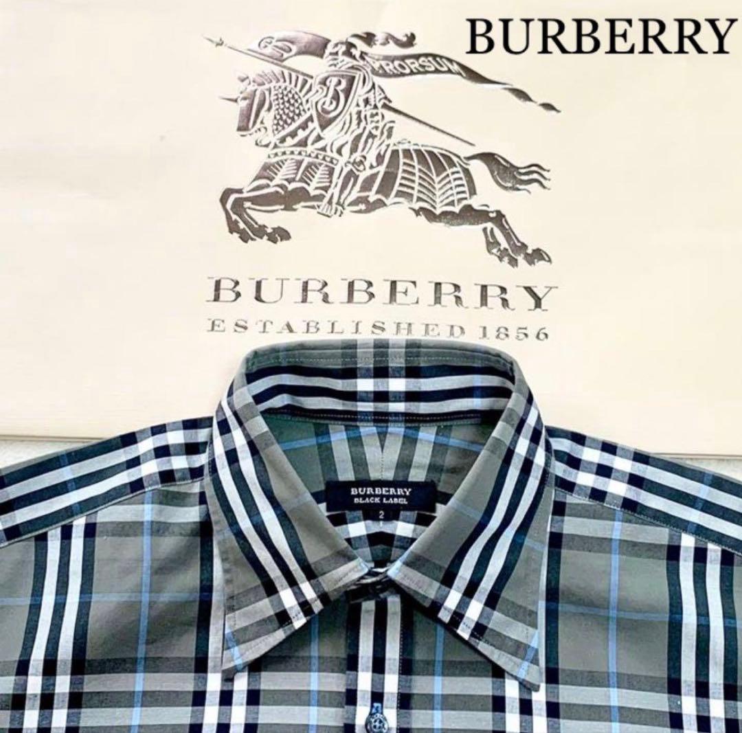 BERBERRY ノバチェック柄 長袖シャツ ロゴ刺繍 グレー サイズ2M BURBERRY BLACK LABEL