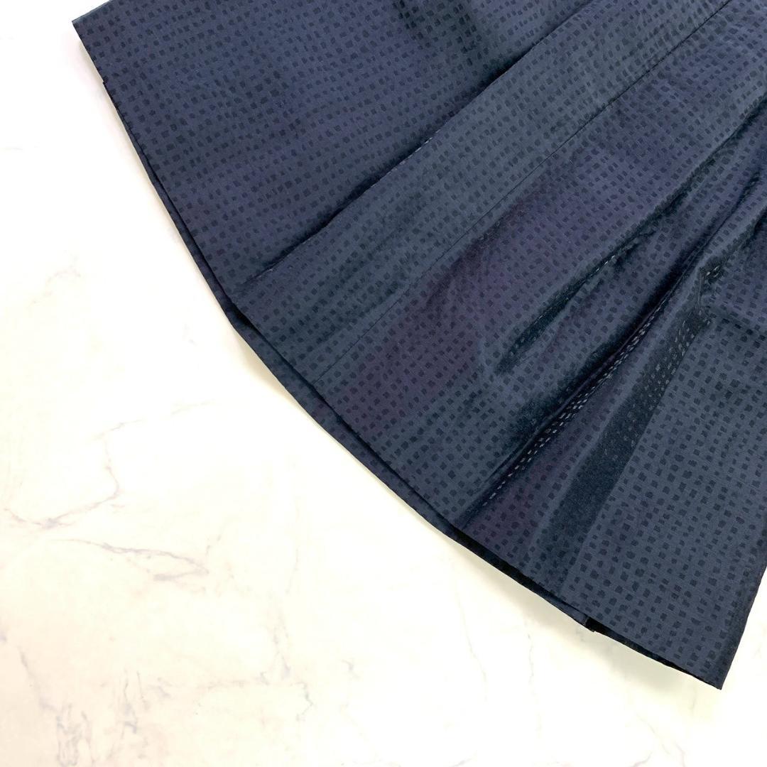 美品★Rene スカート リネン リボン タック フレア 紺 36　D278