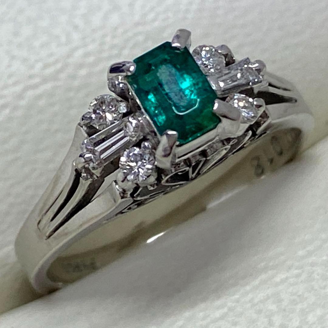 贅沢屋の Pt900 天然エメラルドリング E0.39ct サイズ9.8号 ダイヤモンド アクセサリー