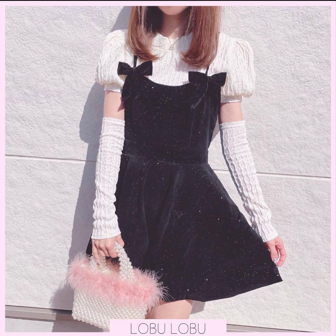 LOBULOBU ベロアグリッターリボンワンピースセット