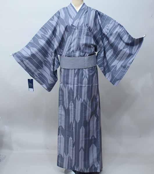 浴衣 単品 男性用 大きいサイズ 3L 綿 グレー 矢羽根 NO42030