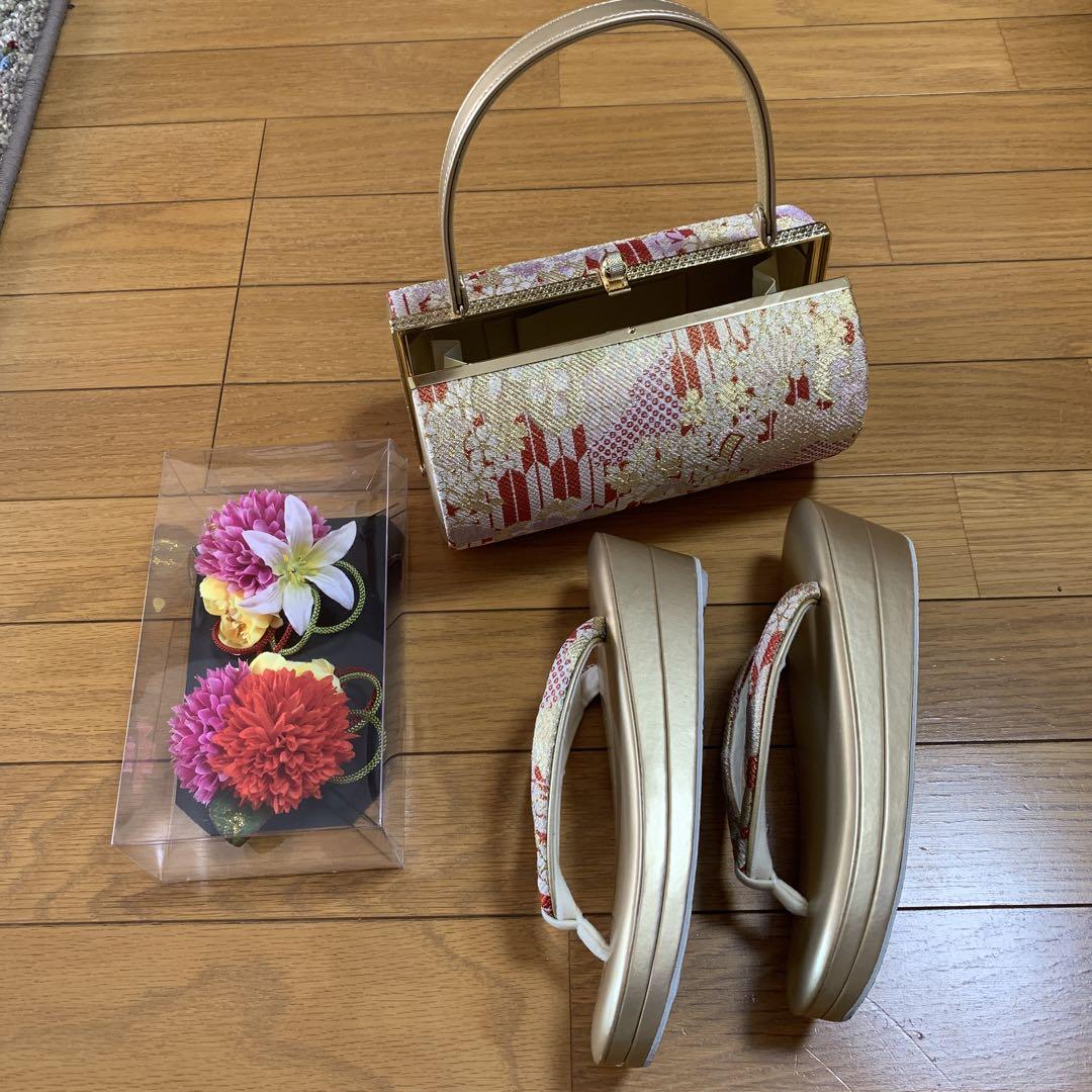 振袖　長襦袢　袋帯　バッグ　草履　髪飾り　ショール