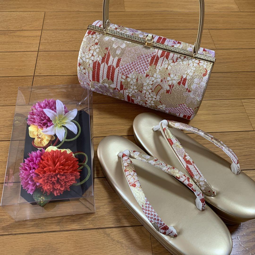 振袖　長襦袢　袋帯　バッグ　草履　髪飾り　ショール