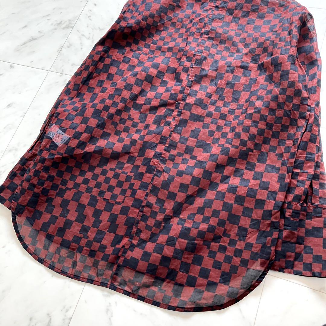 美品 CINOH 長袖シャツ シアー 総柄 チェック コットン 36