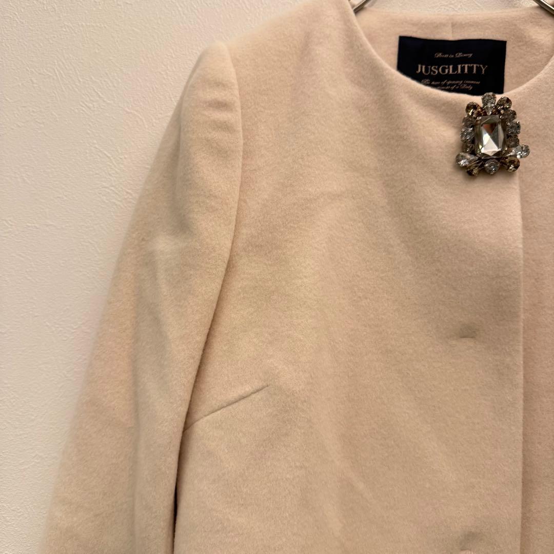 ジャスグリッティー極美品✨切り替えコート 袖ファー 日本製 高級 ウール混 1 ジャスグリッティー極美品✨切り替えコート 袖ファー 日本製 高級 ウール混 1