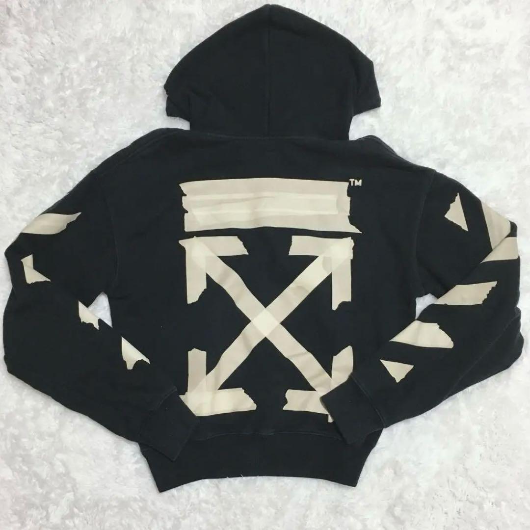 【美品】off-white オフホワイト パーカー 日本M程度 クロスアロー 黒