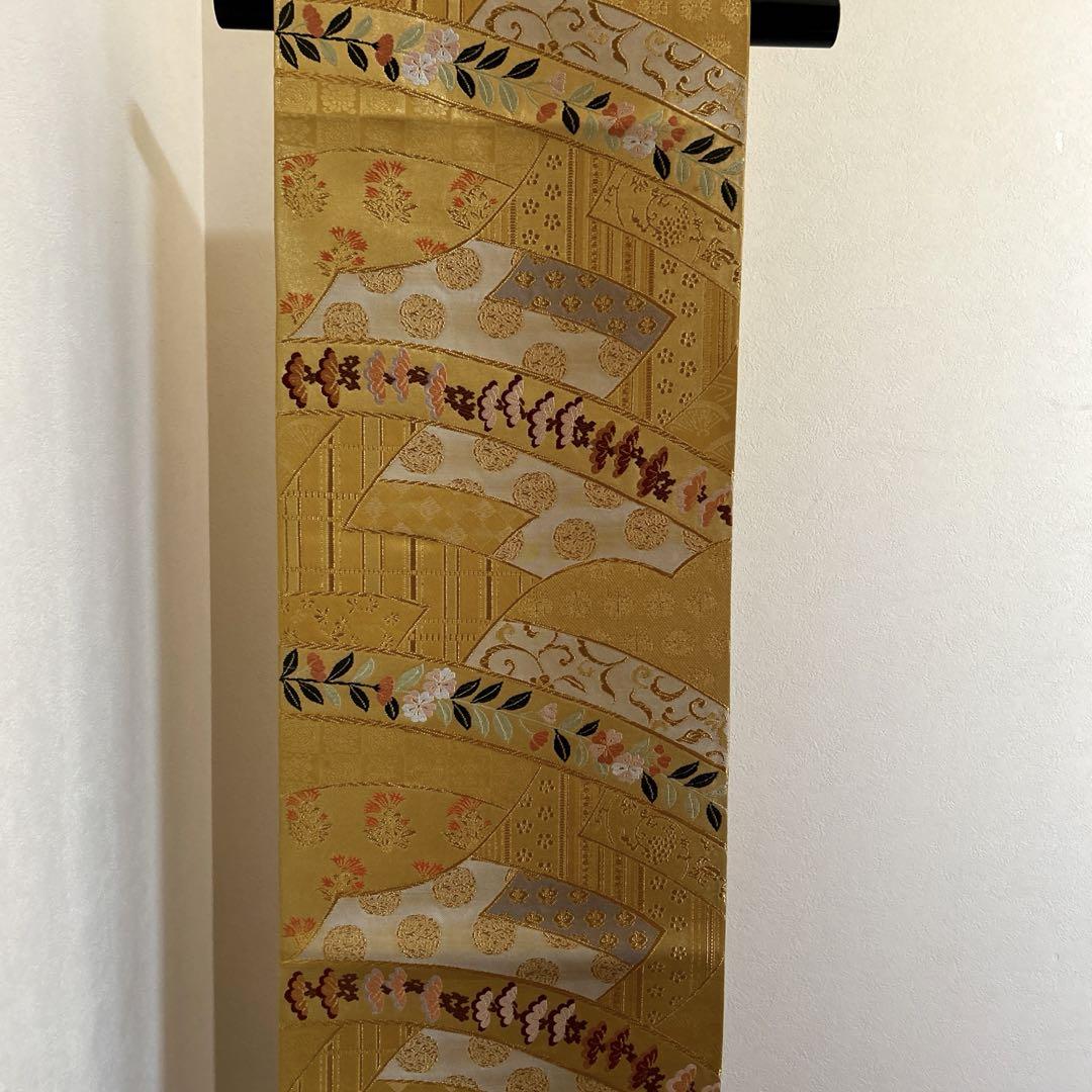 西陣織最高級袋帯未仕立品　北出工芸　濃辛子金箔引地　本袋　芯入仕立代込