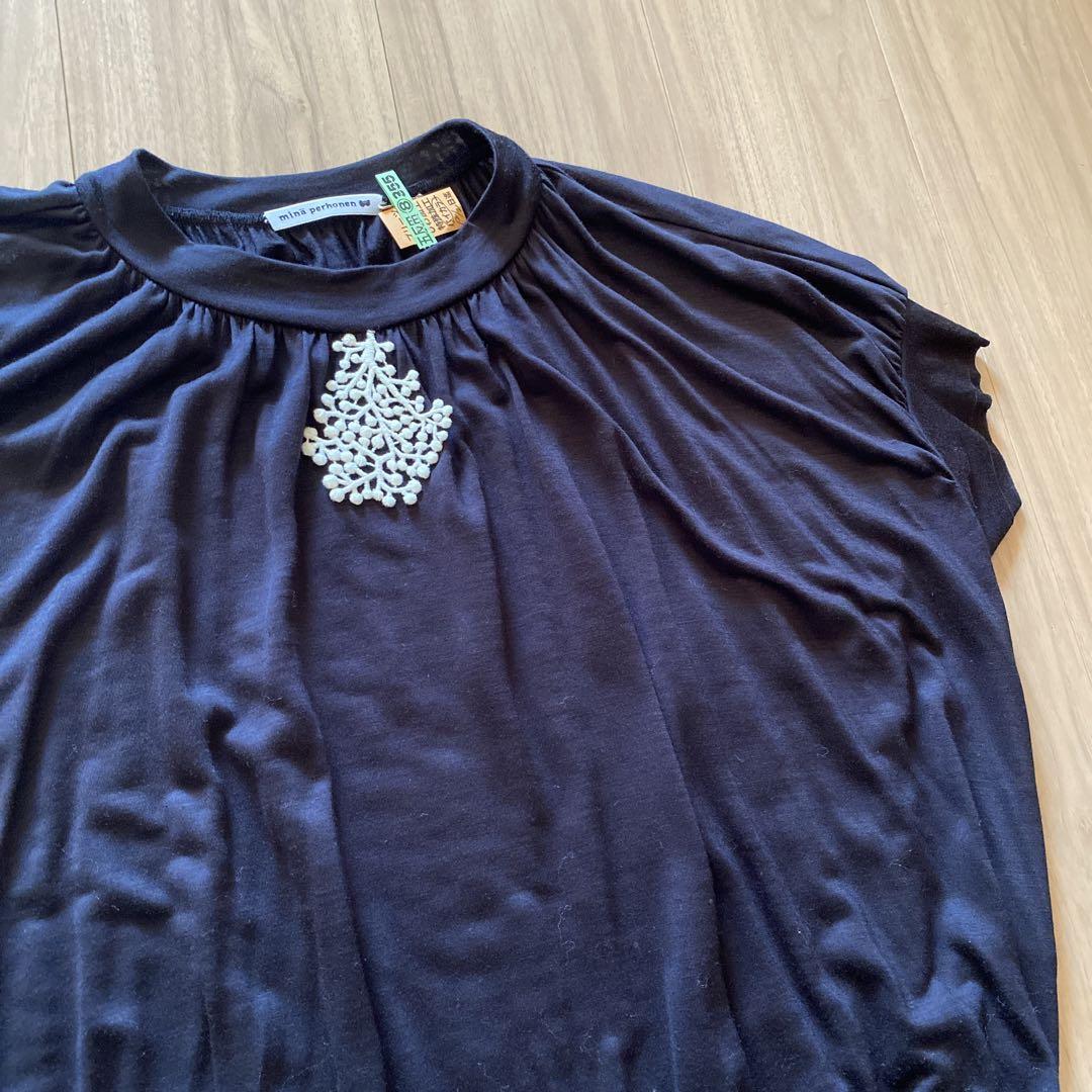 お値下げしました♡ビーズ装飾 濃紺 半袖Tシャツ フリルデザイン