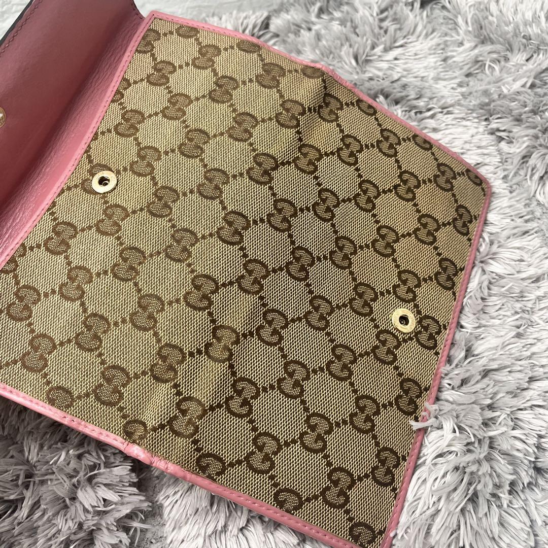 美品✨GUCCI 長財布　Wホック ラブリーハート　GGキャンバス ピンク
