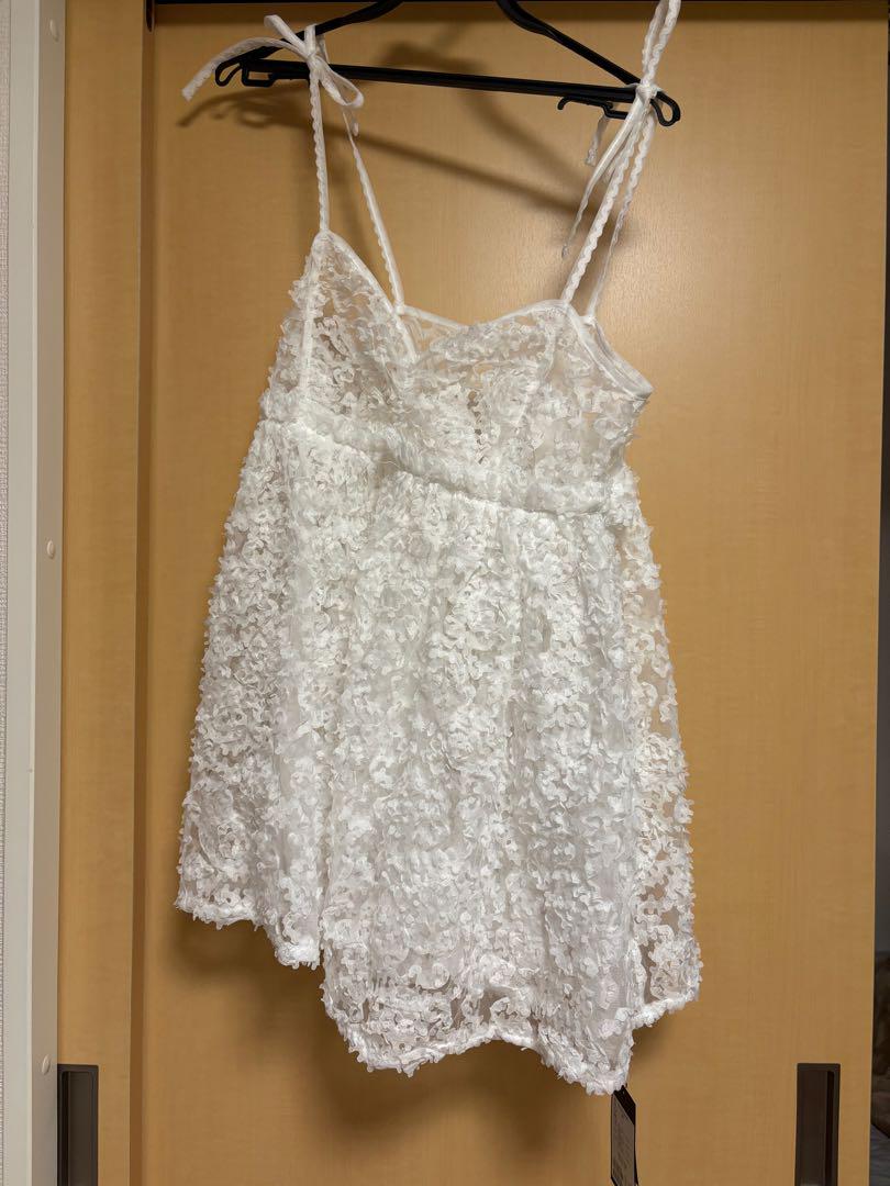 kastane ウェーブ刺繍チュールチュニック　ホワイト
