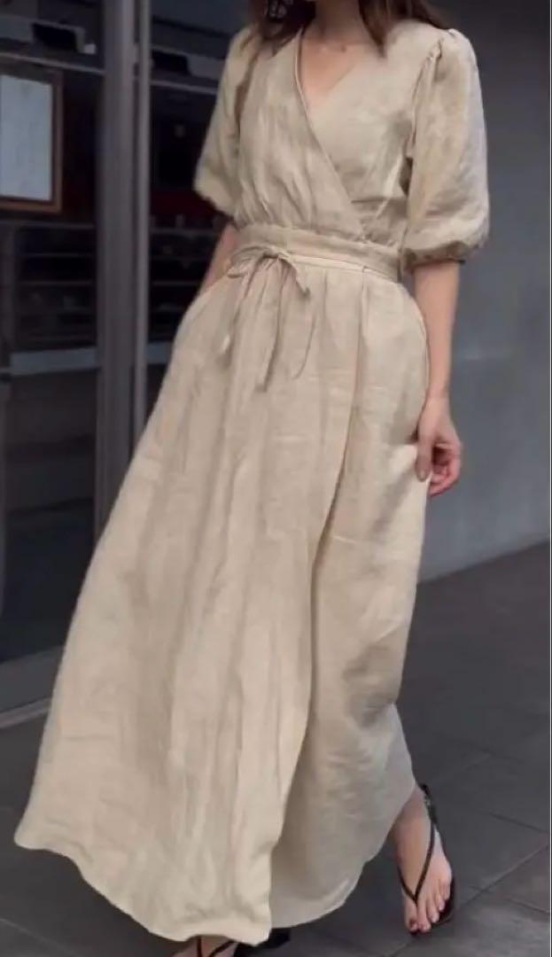 CBP✖️前田ゆかさん リネンカシュクールワンピース ベージュ　定価19,800円