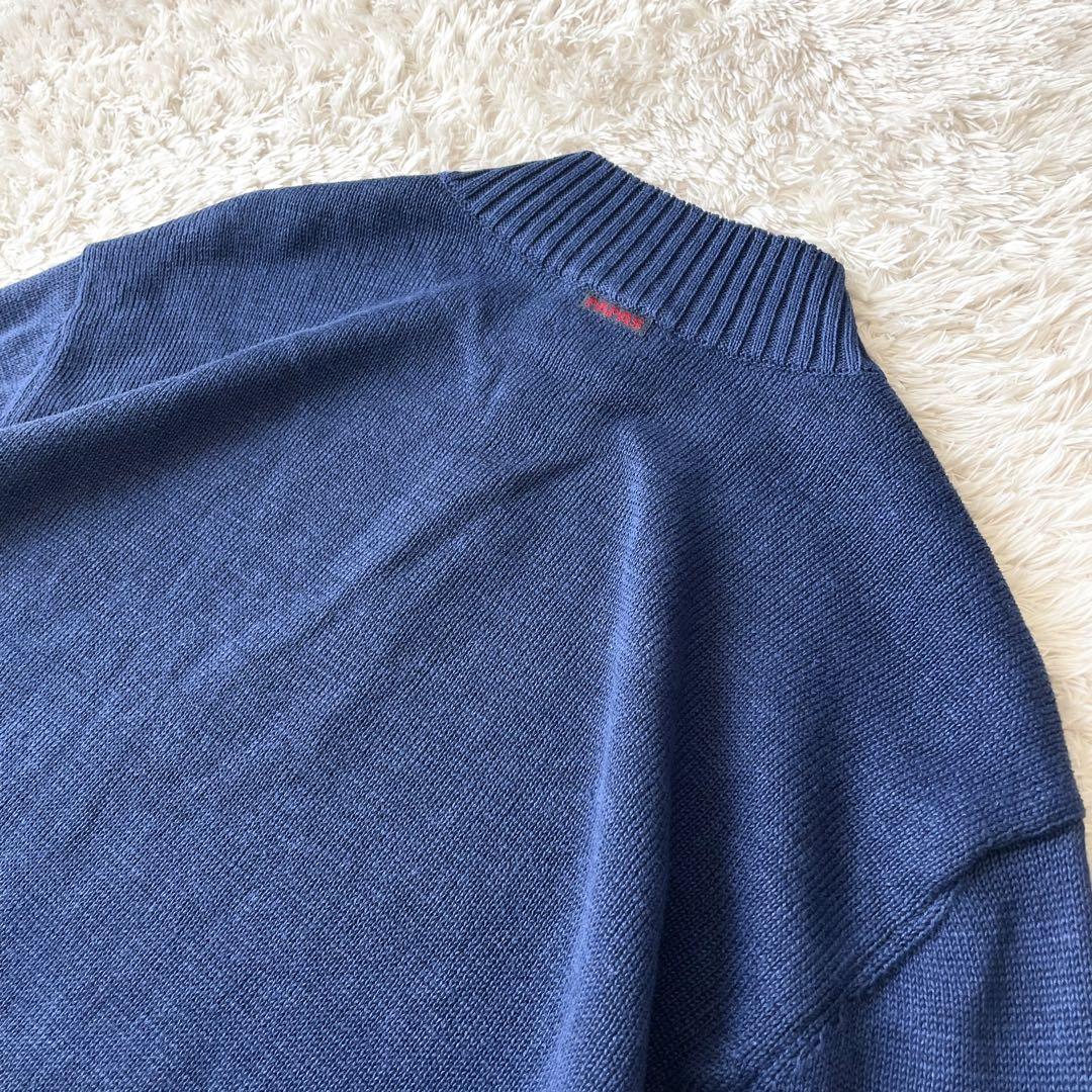 極美品 papas ハーフボタン リネンニット L ブルー