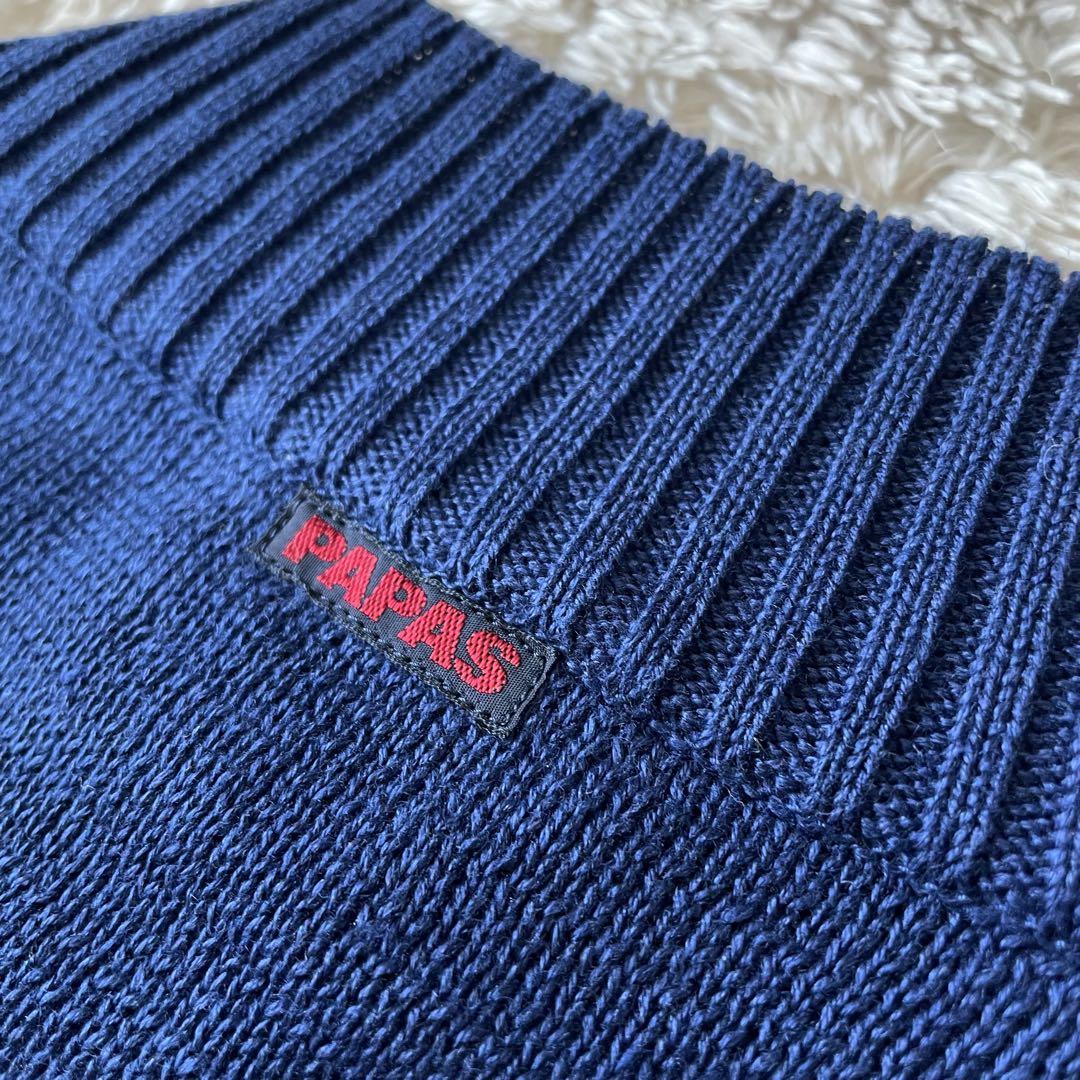 極美品 papas ハーフボタン リネンニット L ブルー