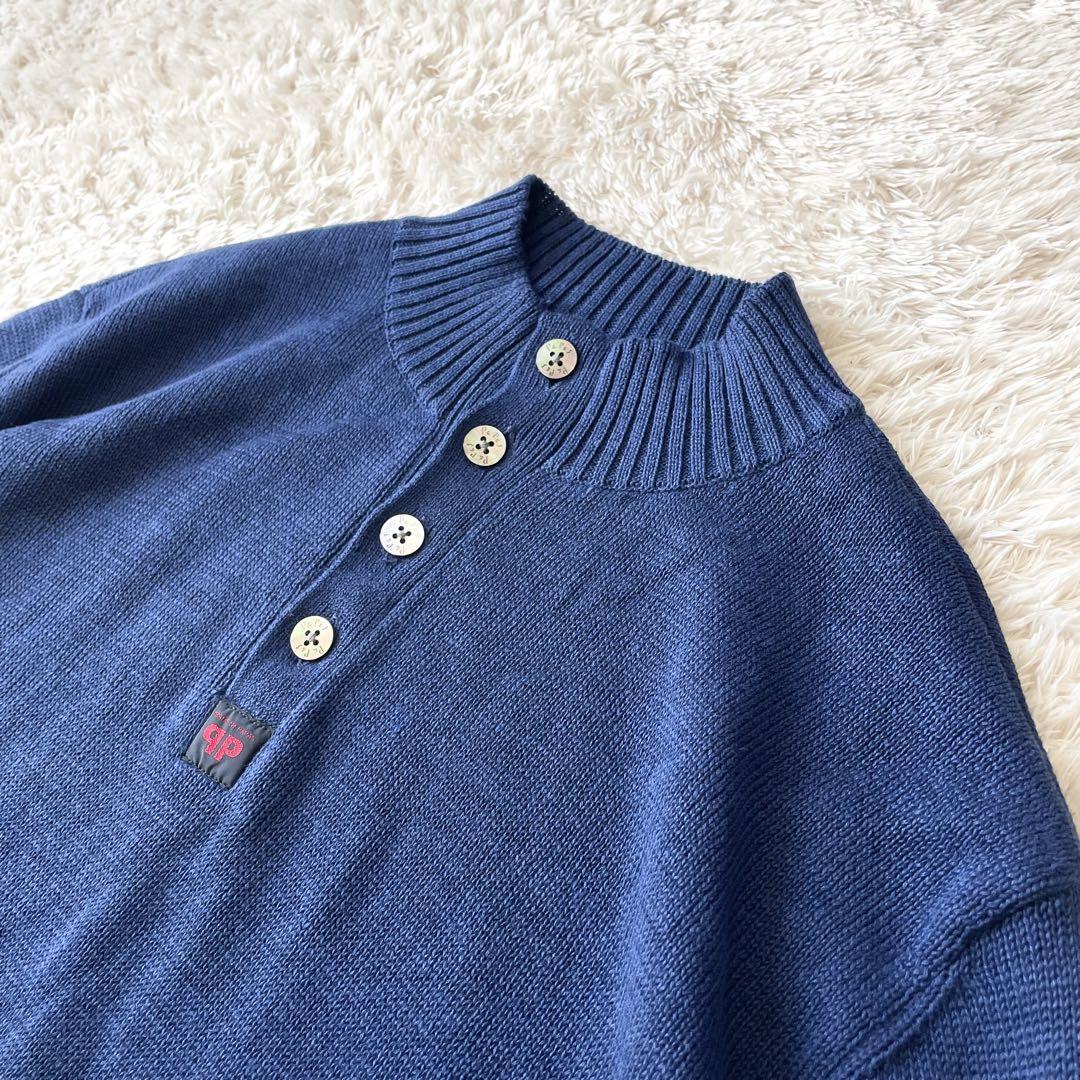 極美品 papas ハーフボタン リネンニット L ブルー