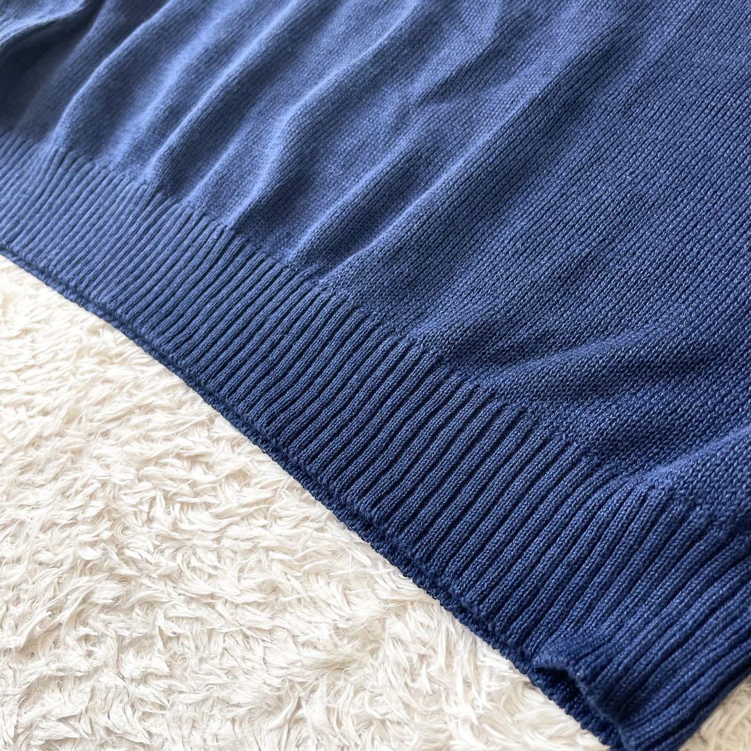 極美品 papas ハーフボタン リネンニット L ブルー