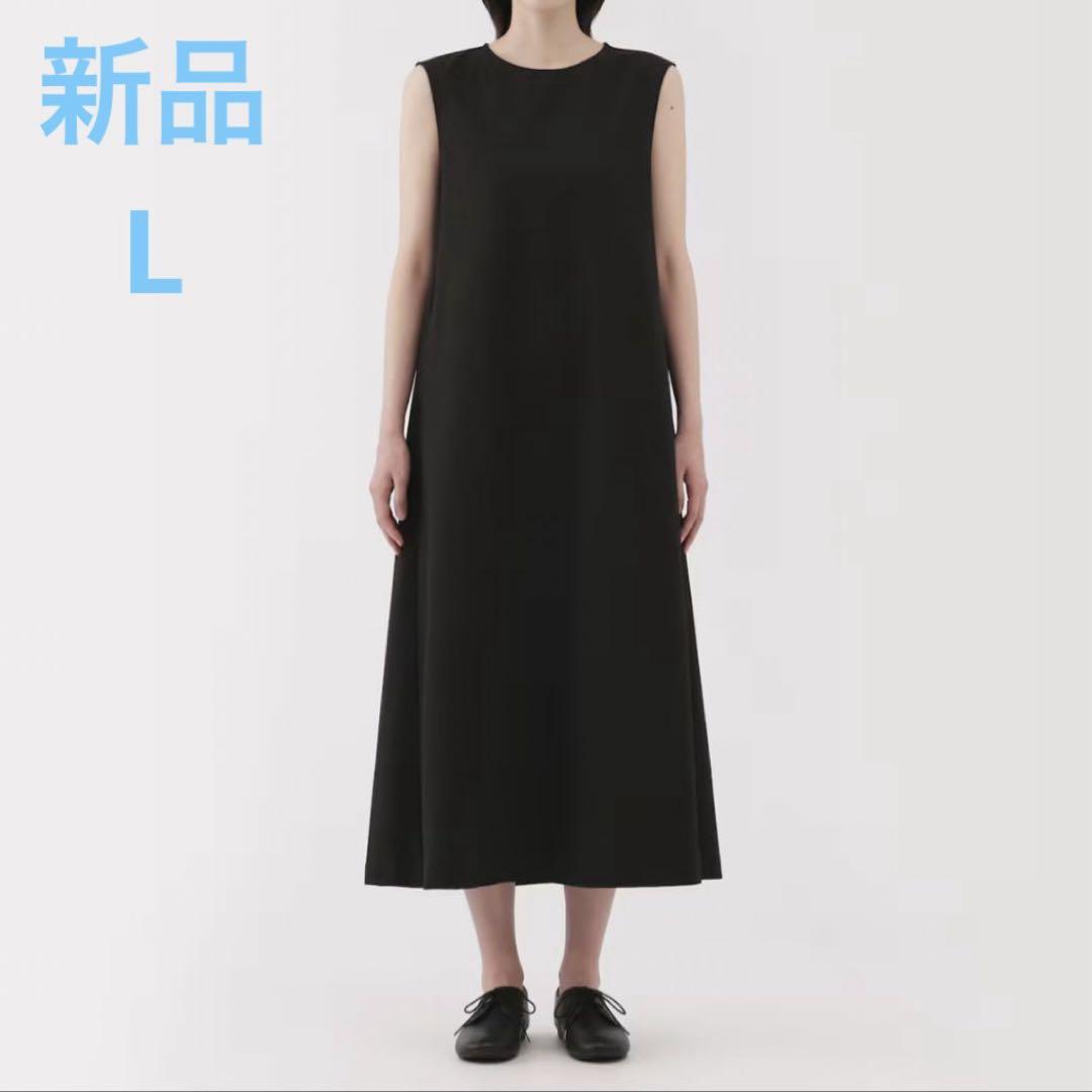 MUJI 風を通す ストレッチサッカースリーブレスワンピース 婦人L・黒