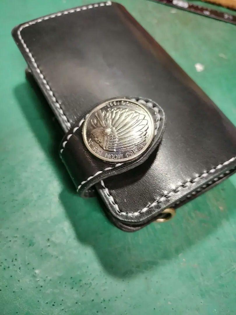 ブラック☆MiddleLeatherWalletミドルウォレット✮フラップ全縫い ブラック☆MiddleLeatherWalletミドルウォレット✮フラップ全縫い