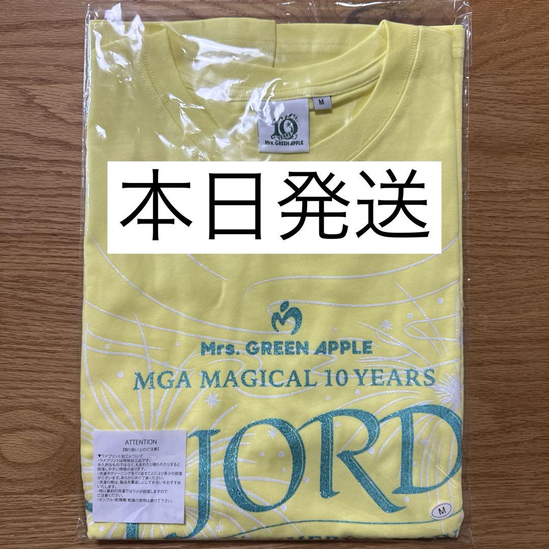 ミセスグリーンアップルFJORDフィヨルドグリッターロゴTシャツライトイエローM