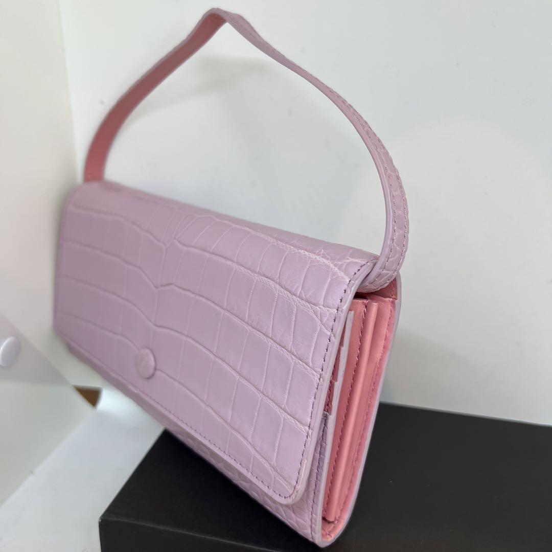 【限定セール！】 新品 クロコダイルマットパープル 2wayかぶせ長財布 小物
