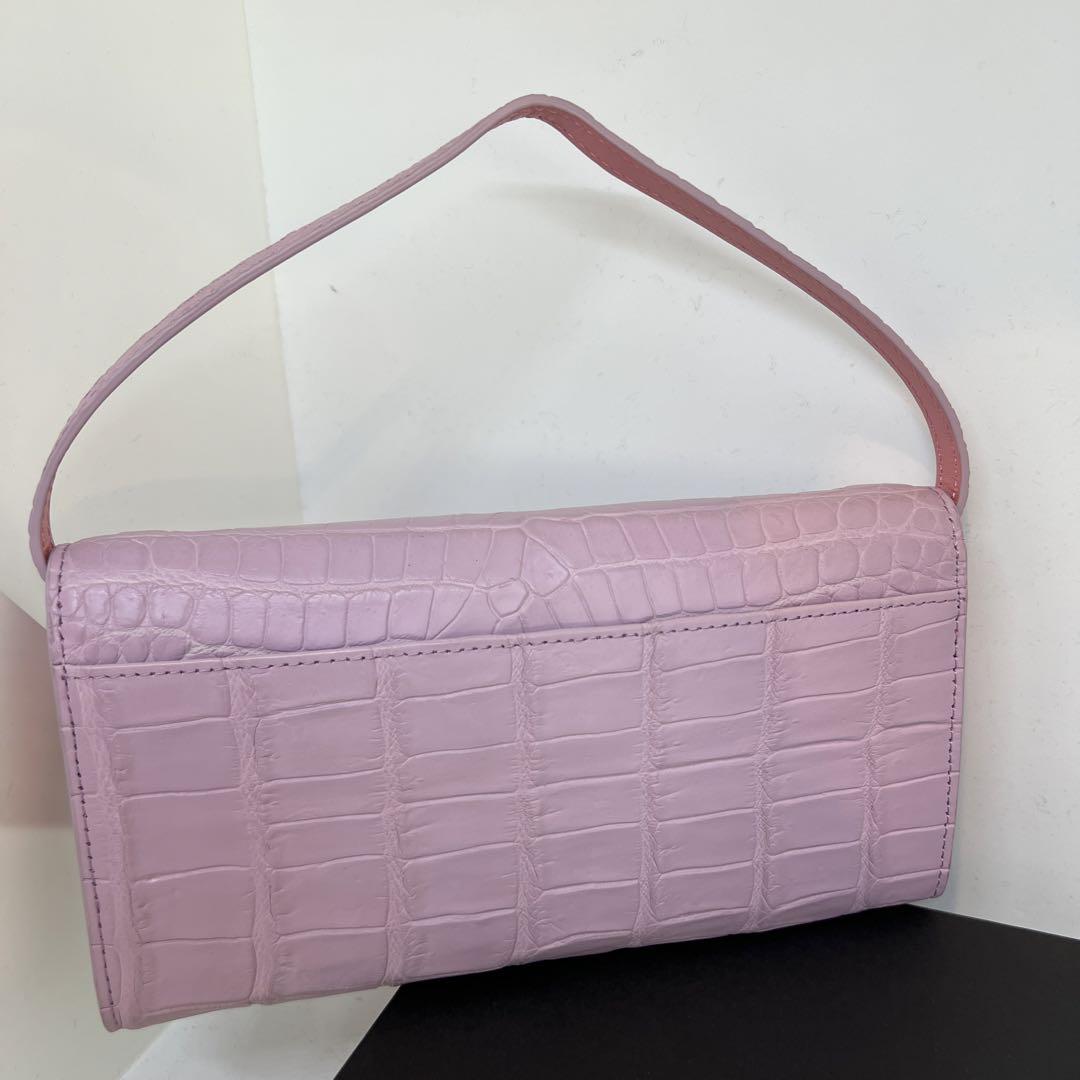 新品 クロコダイルマットパープル 2wayかぶせ長財布
