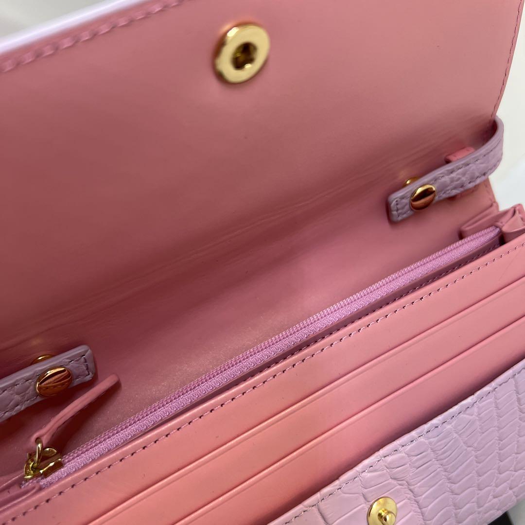新品 クロコダイルマットパープル 2wayかぶせ長財布