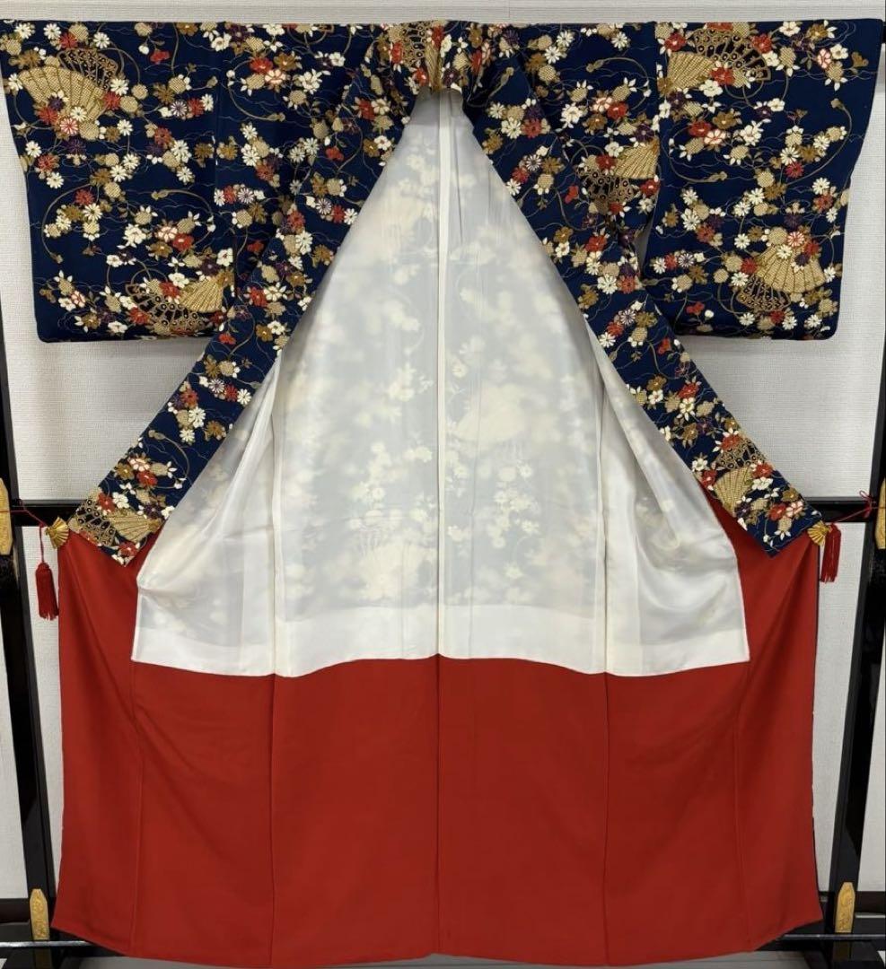 縮緬 扇に花柄 華やかな 小紋 正絹 MB-9710
