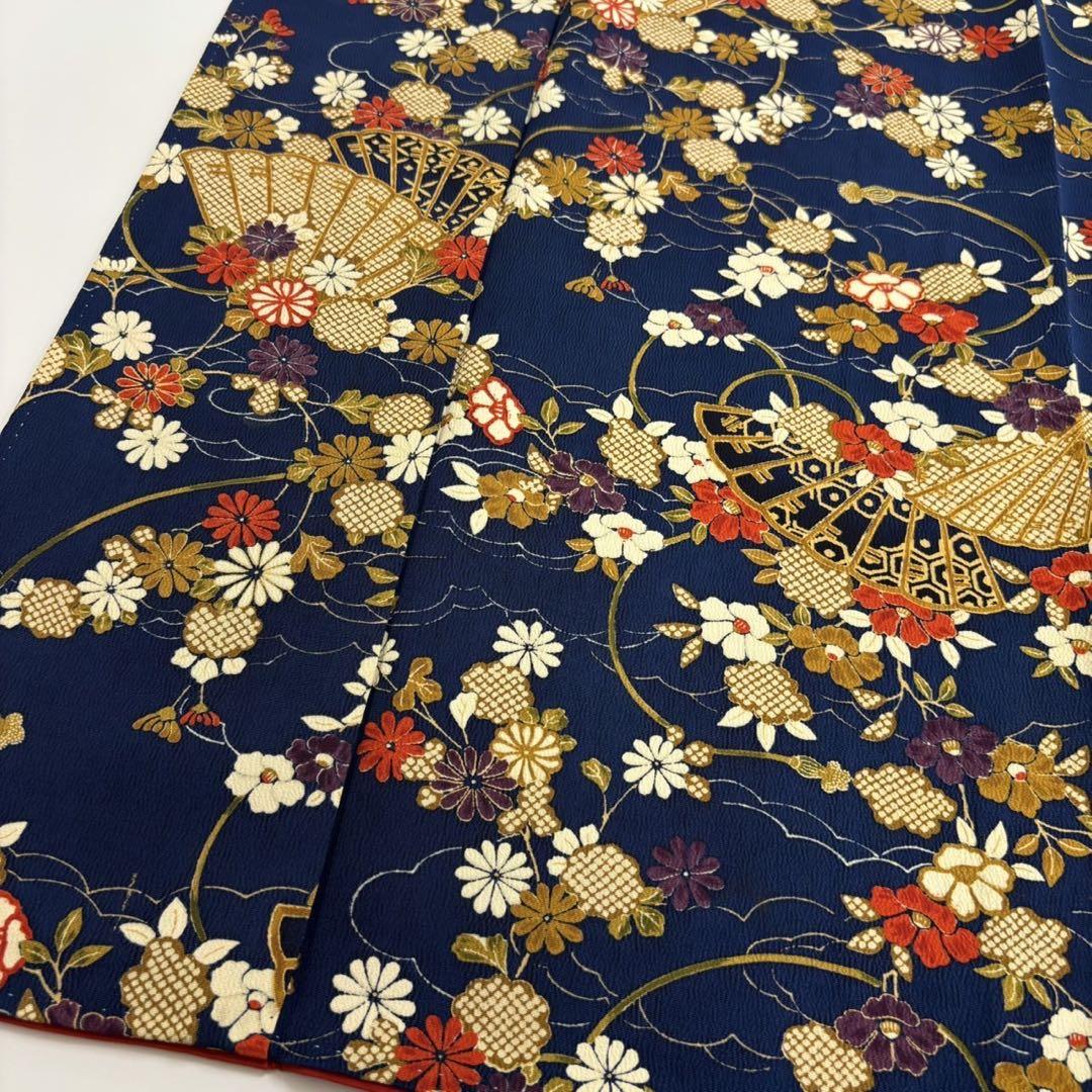 縮緬 扇に花柄 華やかな 小紋 正絹 MB-9710