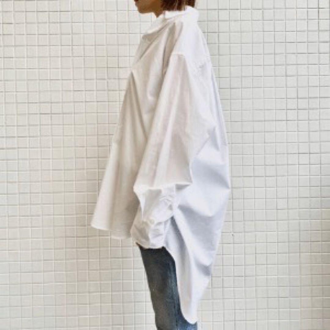 美品 サードマガジンTHIRDMAGAZINE ロゴ刺繍入り ビッグシャツ 白