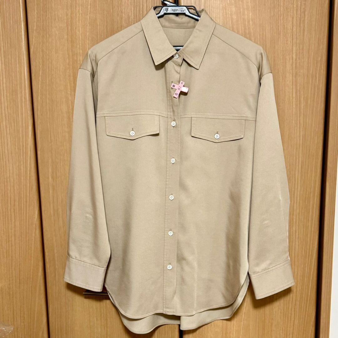 アルアバイル リヨセルポリツイルシャツベージュ 長袖シャツブラウスMM allureville