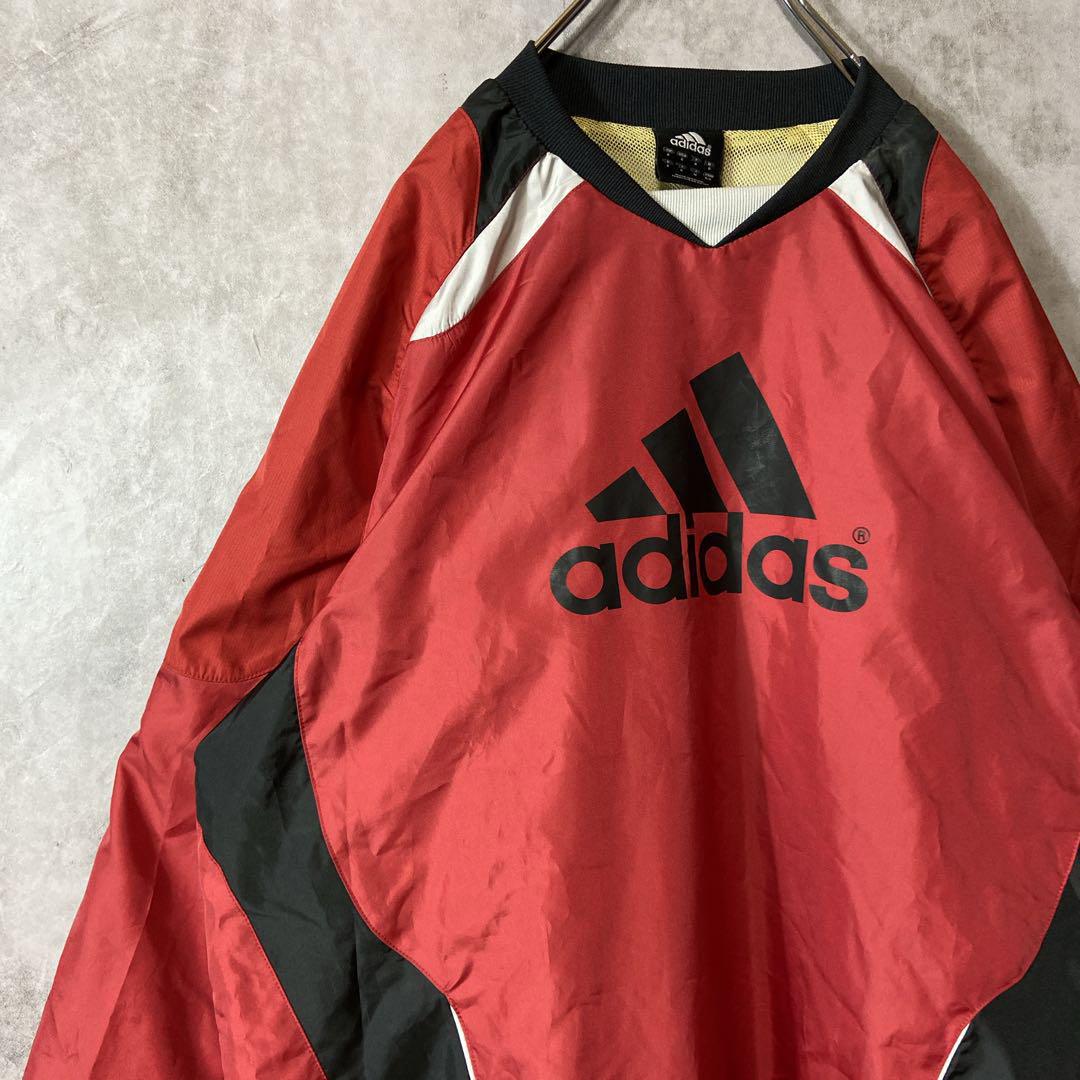 【ビッグロゴ、ナイロンジャケット】adidas古着ゲームジャンパー赤ストリート