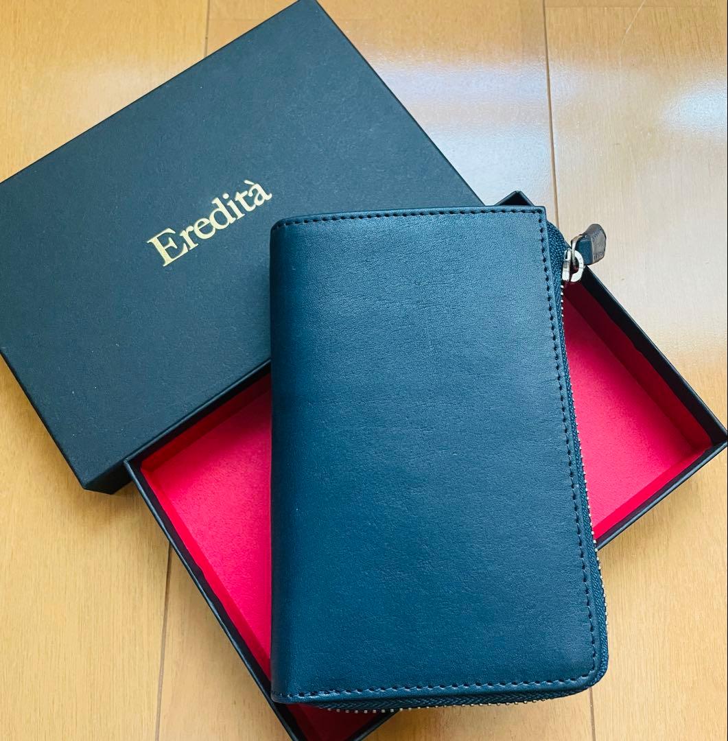 【Eredita L字型ファスナー長財布(コンパクト)】 ネイビー。未使用・美品