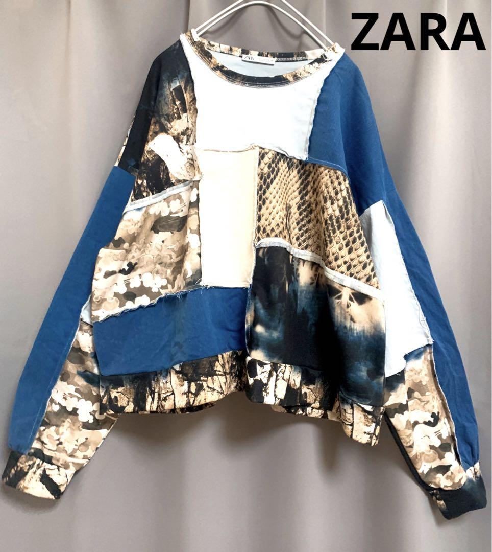 ZARA パッチワーク スウェット デニム 大きいサイズ スネーク ゆったり ZARA パッチワーク スウェット デニム 大きいサイズ スネーク ゆったり