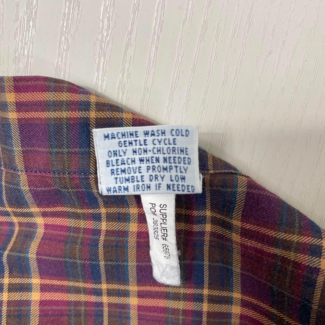 ラルフローレン　チェック　刺繍ロゴ　ワインレッド　BD 長袖シャツ古着　2XL