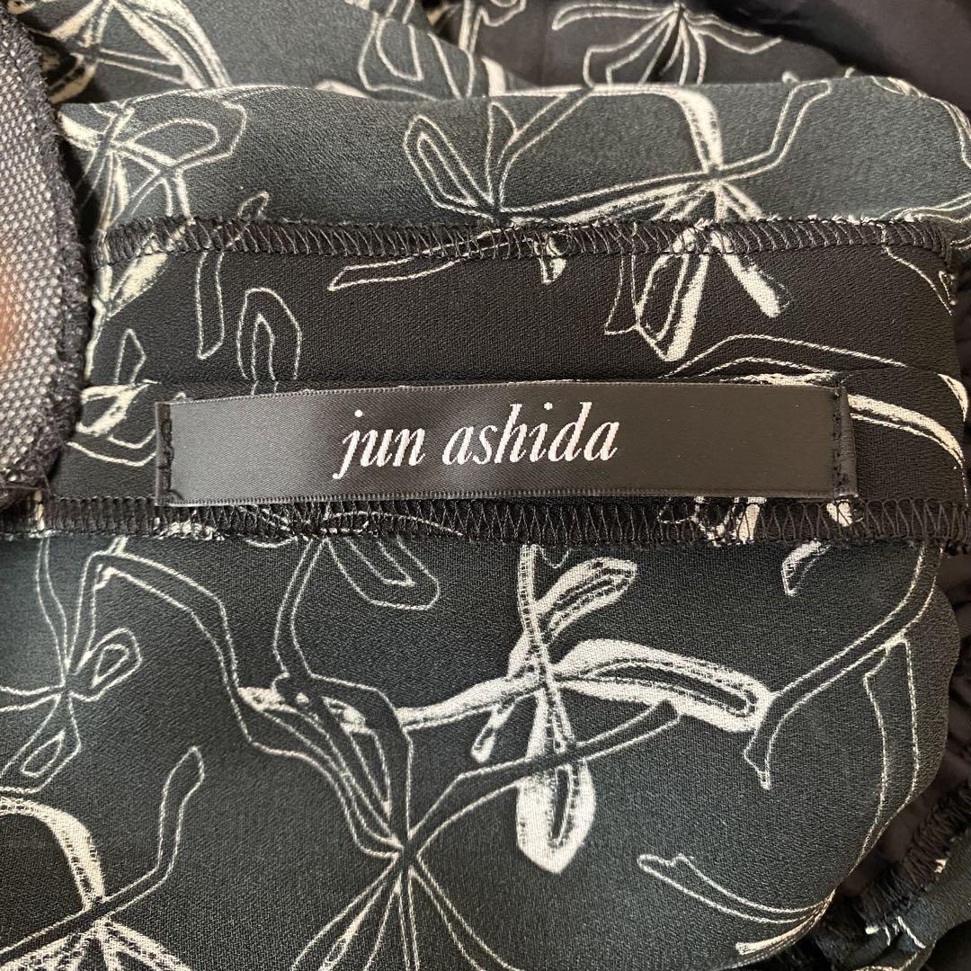 jun ashida ジュンアシダ プリーツワンピース 9号 M 黒 花柄 上品 jun ashida ジュンアシダ プリーツワンピース 9号 M 黒 花柄