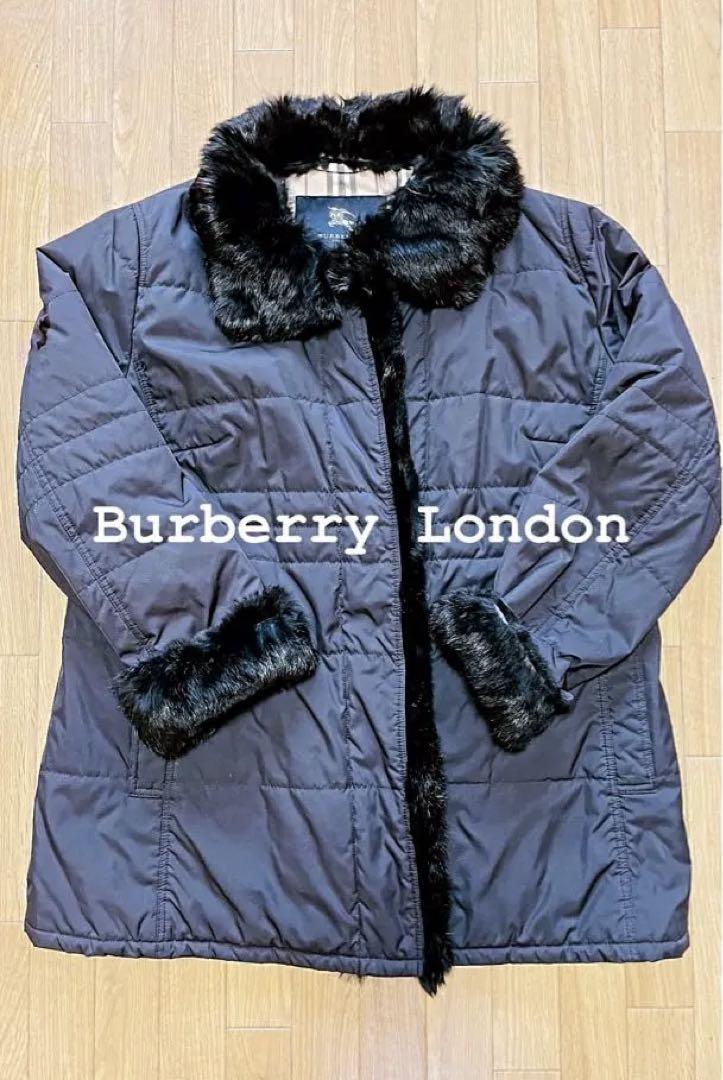 Burberry London ラビットファーダウン　ブラック　裏地チェック