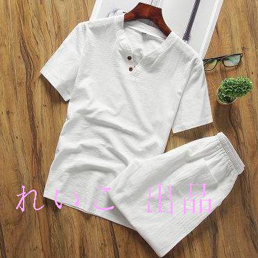 カジュアルメンズファッション 綿麻 Tシャツ＋ハーフパンツ 2点セットアップ