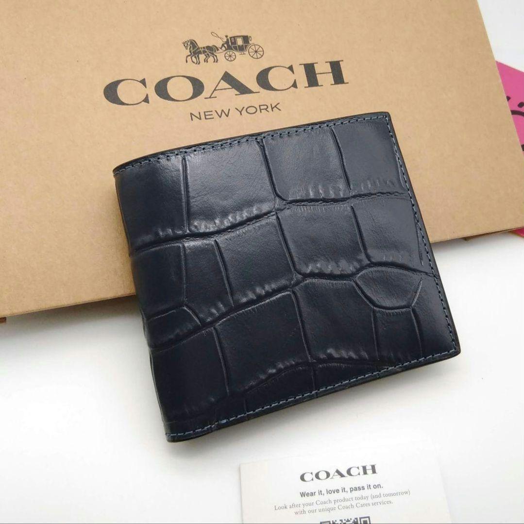新作　新品　COACH　折り財布　メンズ　クロコダイル　人気の小銭入れ付き 新作 新品 COACH 折り財布 メンズ クロコダイル 人気の小銭入れ