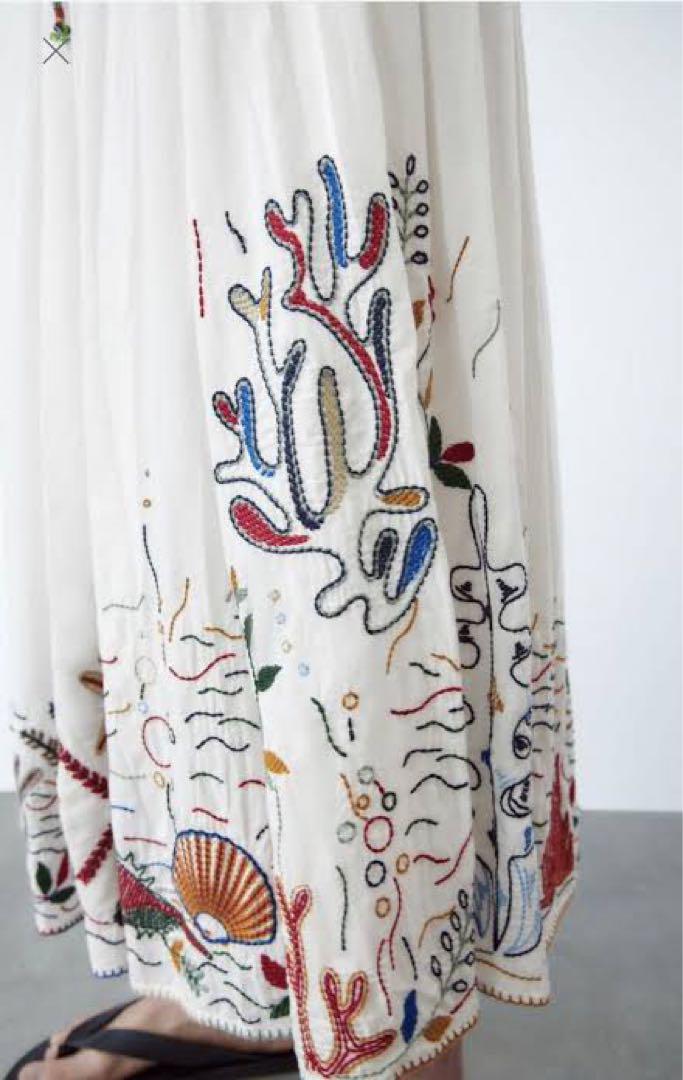 新品 ZARA ロングスカート スカート 刺繍 マリン 人気 完売